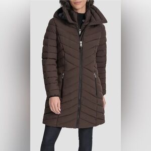DKNY Women's Dark Brown Puffer Coat